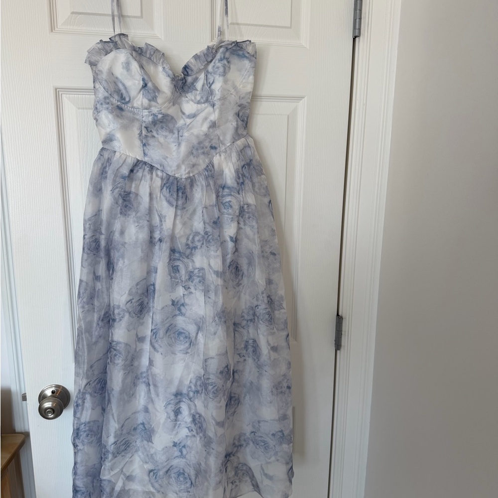 Lulu's Dreamy White and Blue Midi Dress - Picture 5 of 8